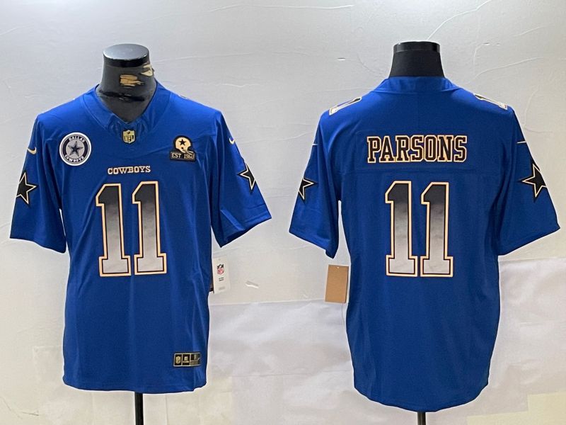 Men Dallas Cowboys #11 Parsons Blue Three generations 2024 Nike Vapor Limited NFL Jersey style 2